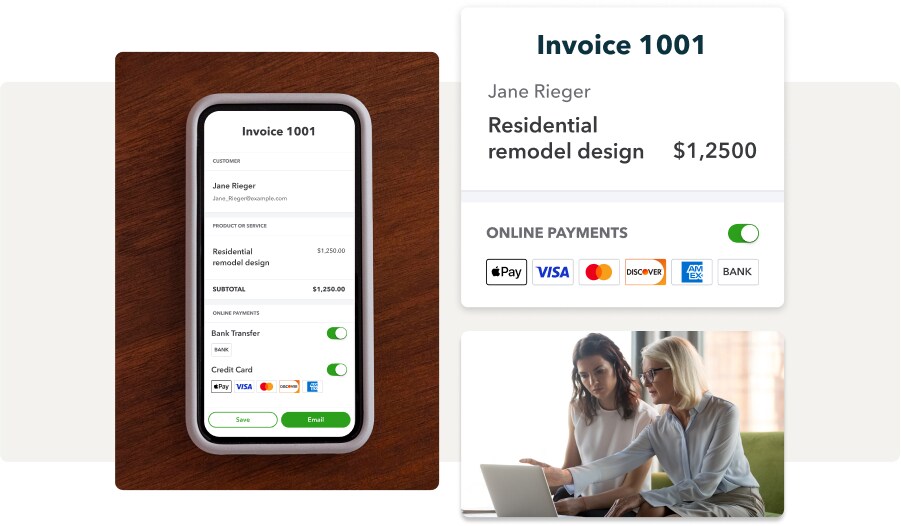 Industry-Legal-Law firm-accounting-software-Feature-1-women-laptop-phone-mobile-invoice-101-online payments