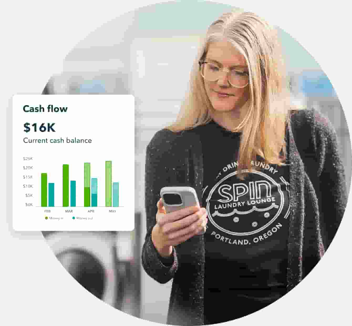 Personal care and health service business owner using QuickBooks Online on mobile device