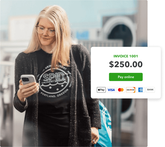 Get paid faster by letting customers pay invoices online using credit cards, debit cards, bank transfers, ApplePay, Paypal or Venmo