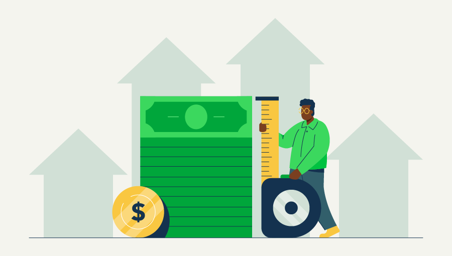 An illustration of a business owner researching strategies to measure profitability.