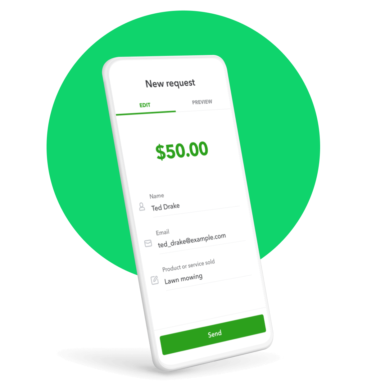 Mobile phone showing a payment request for $50.