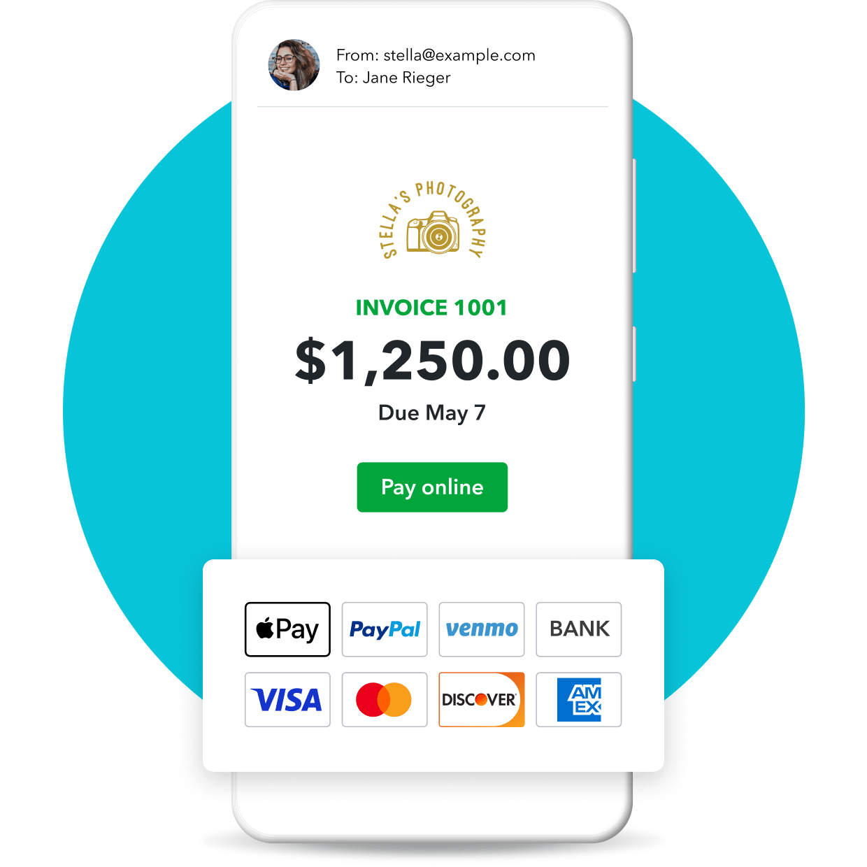A phone showing a digital invoice that’s ready to be paid.